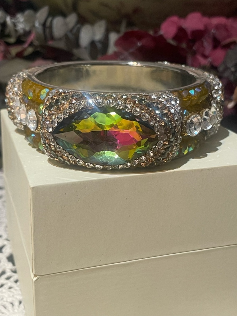 Exquisite Marquise Rainbow Crystal Rhinestone Statement Bangle Bracelet